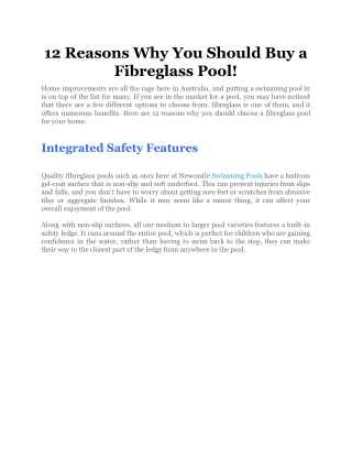 12 Reasons Why You Should Buy a Fibreglass Pool!