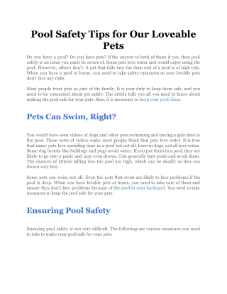 Pool Safety Tips for Our Loveable Pets