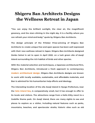Shigeru Ban Architects Designs the Wellness Retreat in Japan