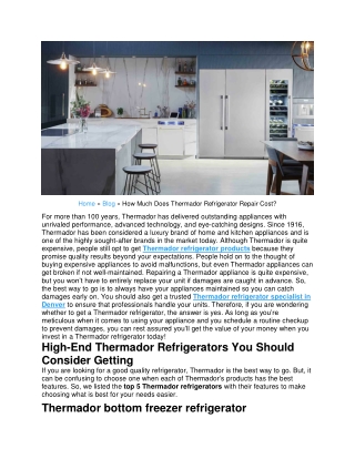 How Much Does Thermador Refrigerator Repair Cost