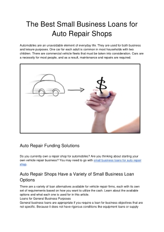 Small Business Loan for Auto Repair Shop