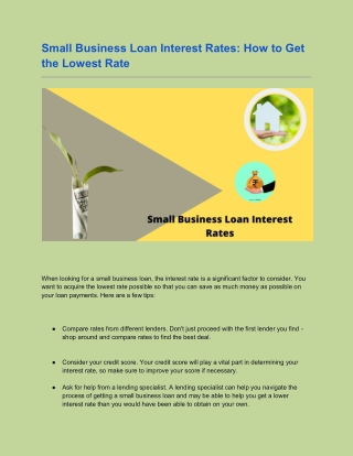 Small Business Loan Interest Rates How to Get the Lowest Rate