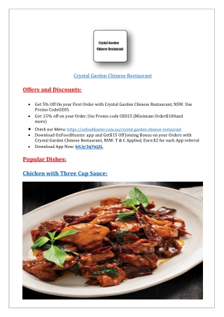 $5 Off- Crystal Garden Chinese Restaurant Matraville Menu,NSW