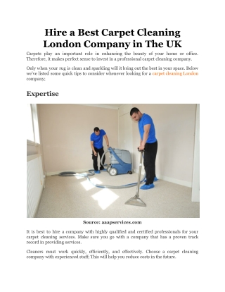 Hire a Best Carpet Cleaning London Company in The UK
