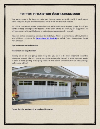 Top Tips To Maintain Your Garage Door