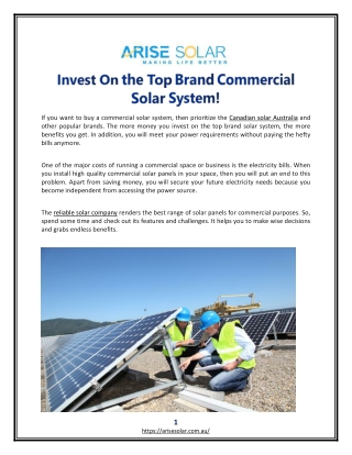 Invest On The Top Brand Commercial Solar System!