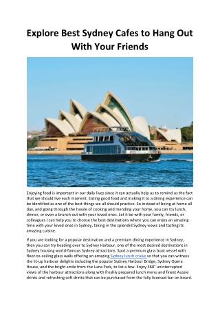 Explore Best Sydney Cafes to Hang Out With Your Friends