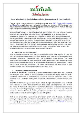 Enterprise Automation Solutions to Drive Business Growth Post Pandemic