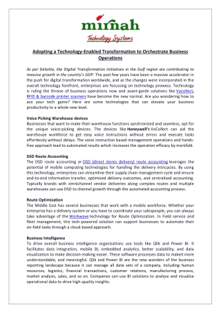 Adopting a Technology-Enabled Transformation to Orchestrate Business Operations