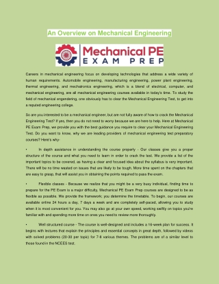 An Overview on Mechanical Engineering