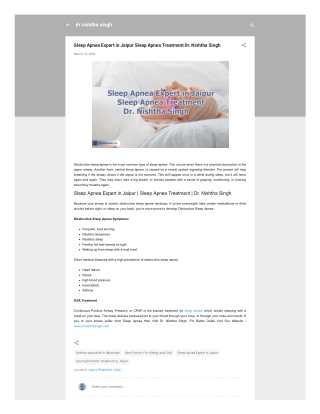 Sleep Apnea Expert in Jaipur Sleep Apnea Treatment Dr. Nishtha Singh