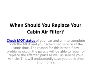 When Should You Replace Your Cabin Air Filter?