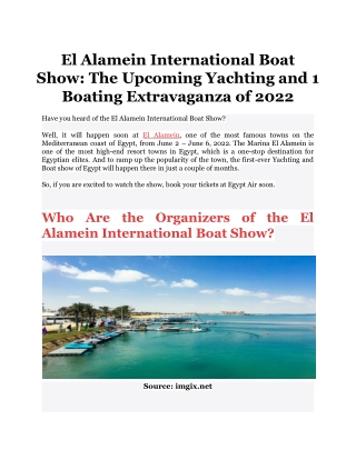 El Alamein International Boat Show_ The Upcoming Yachting and 1 Boating Extravaganza of 2022