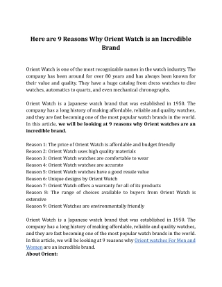 Here are 9 Reasons Why Orient Watch is an Incredible Brand