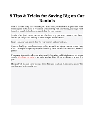 8 Tips & Tricks for Saving Big on Car Rentals