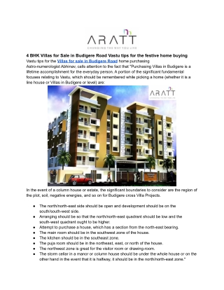 4 BHK Villas for Sale in Budigere Road Vastu tips for the festive home buying