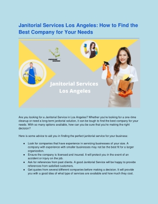 Janitorial Services Los Angeles How to Find the Best Company for Your Needs