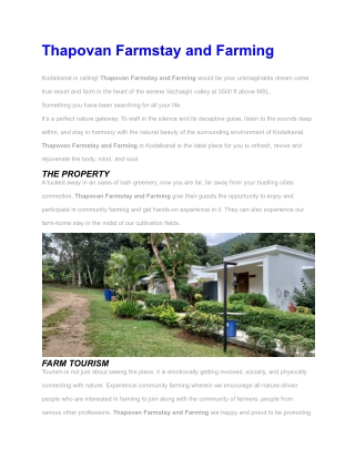 Best Resorts in Kodaikanal Thapovan Farmstay and Farming