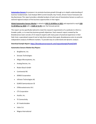 Automotive Sensors Market Size and Share | Industry Outlook 2028