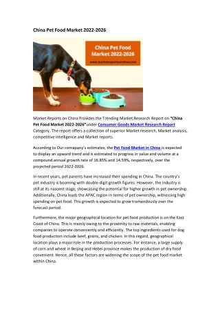 China Pet Food Market 2022-2026