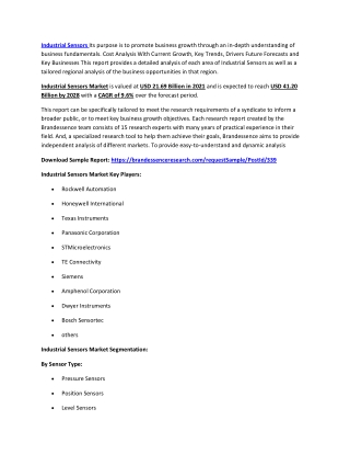 Industrial Sensors Market Size, Share, Trends, Opportunities, Growth