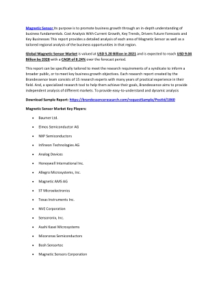 Magnetic Sensor Market 2022 - 28 | Industry Share, Size, Growth, COVID-19 Recove