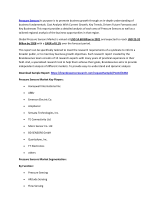 Pressure Sensors Market Size, Share, Growth |Industry Analysis Report, 2028