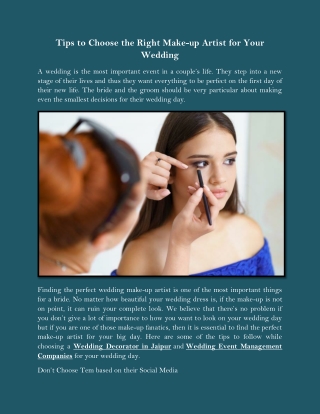 Tips to Choose the Right Make-up Artist for Your Wedding