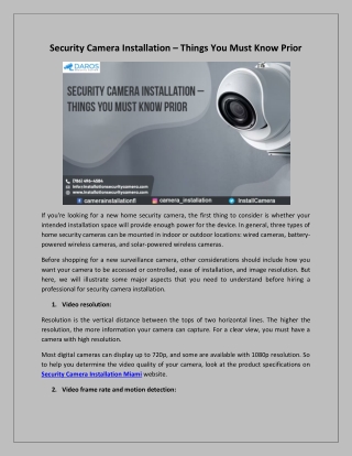 Security Camera Installation – Things You Must Know Prior