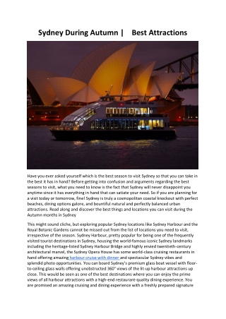 Sydney During Autumn  Best Attractions