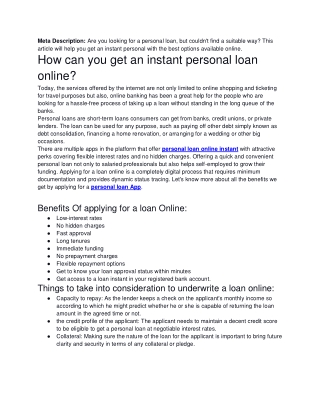 Get personal loan online instantly