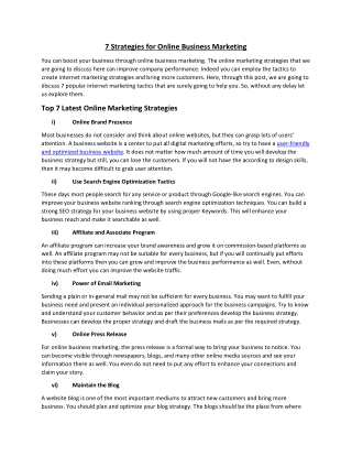 7 Strategies for Online Business Marketing