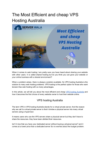 The Most Efficient and cheap VPS Hosting Australia