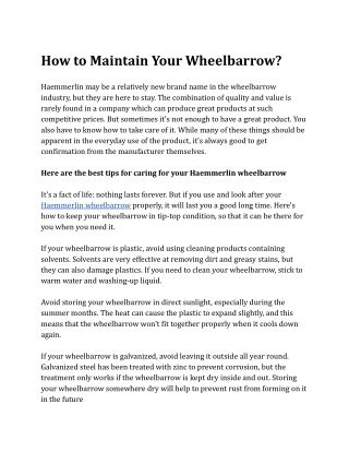 How to Maintain Your Wheelbarrow?