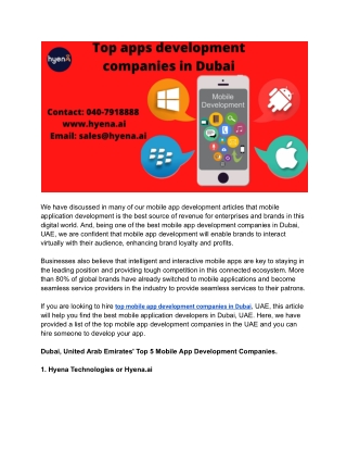 Top apps development companies in Dubai