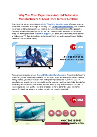 Why You Must Experience Android Television Manufacturers At Least Once In Your Lifetime