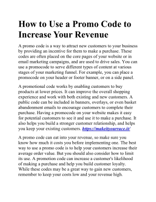 How to Use a Promo Code to Increase Your Revenue