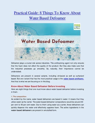 Things To Know About Water Based Defoamer