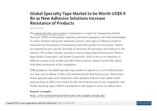 Specialty Tape Market - Industry Trends, Competitive Landscape and Forecast by 2