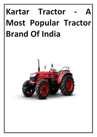 Kartar Tractor - A Most Popular Tractor Brand Of India