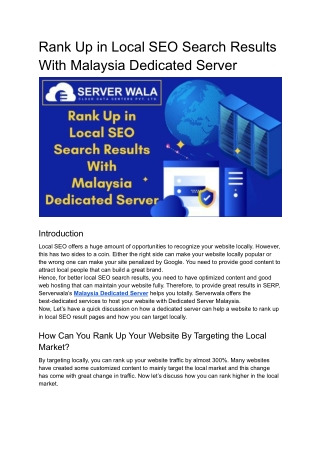 Rank Up in Local SEO Search Results With Malaysia Dedicated Server