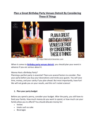 Plan a Great Birthday Party Venues Detroit By Considering These 8 Things