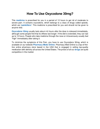 How To Use Oxycodone 30mg