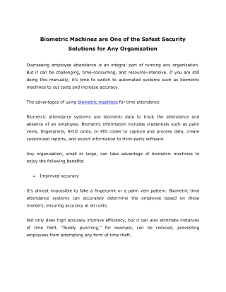 Biometric Machines are One of the Safest Security Solutions for Any Organization