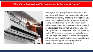 Why Call a Professional Technician for Ac Repairs at Home?