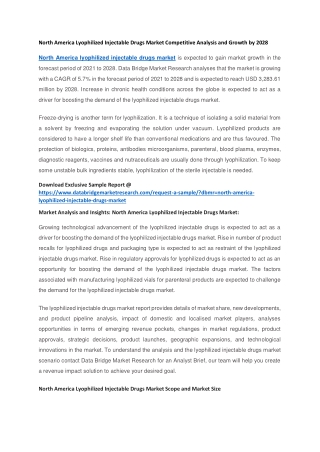 North America Lyophilized Injectable Drugs Market Competitive Analysis and Growth by 2028