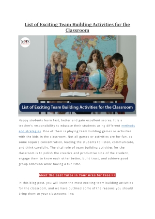 List of Exciting Team Building Activities for the Classroom