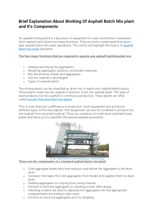 Brief Explanation About Working Of Asphalt Batch Mix plant and It