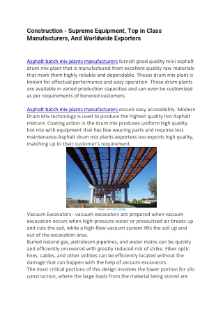 Construction - Supreme Equipment, Top in Class Manufacturers, And Worldwide Exporters