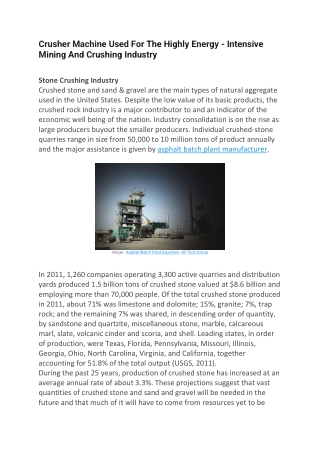 Crusher Machine Used For The Highly Energy
